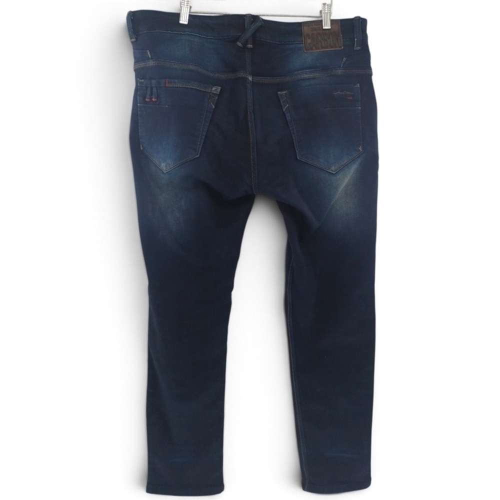 Carbon Slim Fit Jeans Men 40 Low Wasit Dark Wash Blue Whiskered Faded Distressed - Picture 2 of 15